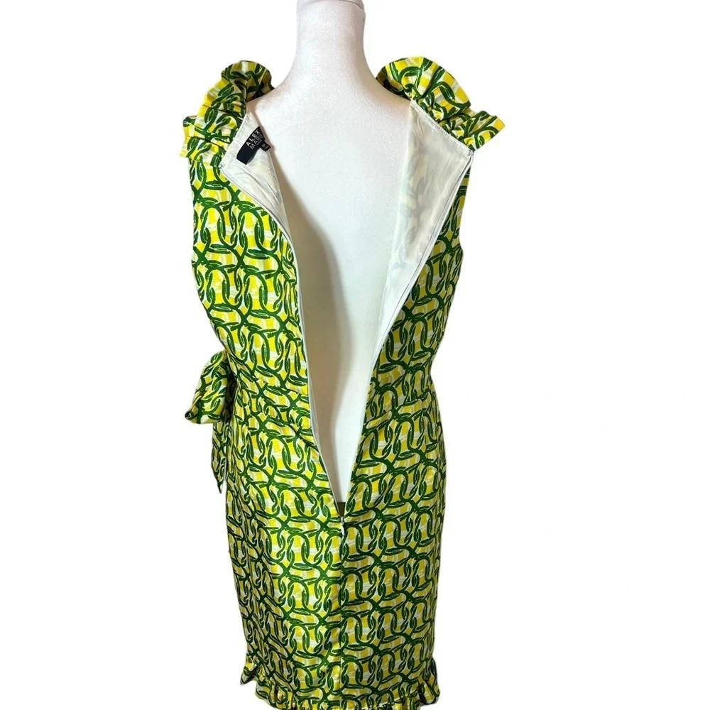 Alex Marie Sleeveless Faux Wrap Green Yellow Dress, 8 Petite - Picture 5 of 9